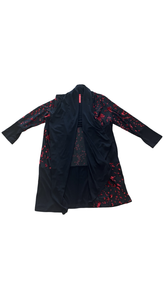 Small IC by Connie K Black and Red Floral Patterned Cardigan