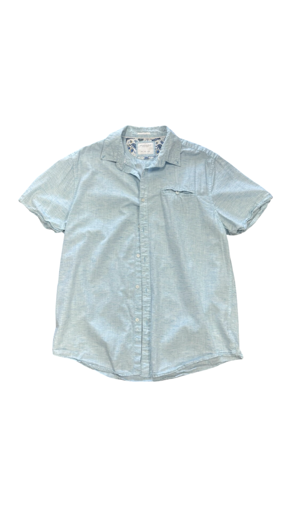 Large Denim & Flower Men's Short Sleeve Shirt
