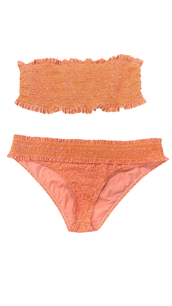 Large Tory Burch Orange Smocked Two-Piece Swimsuit Set