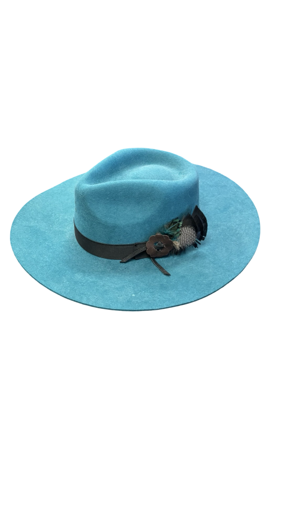 Medium Charlie Horse Teal Wide Brim Hat with Feather Accent