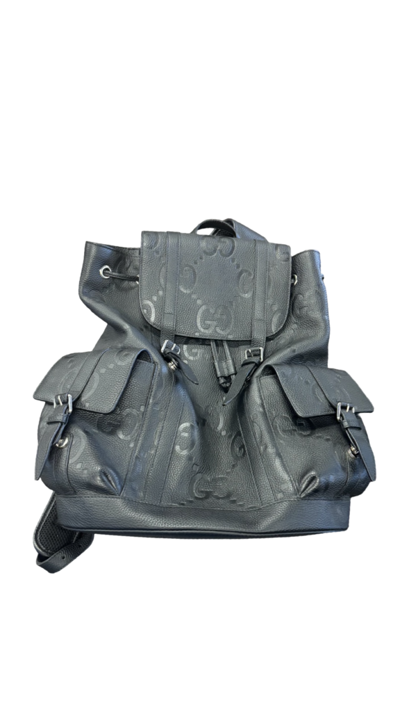 Gucci Jumbo GG Embossed Black Leather Backpack