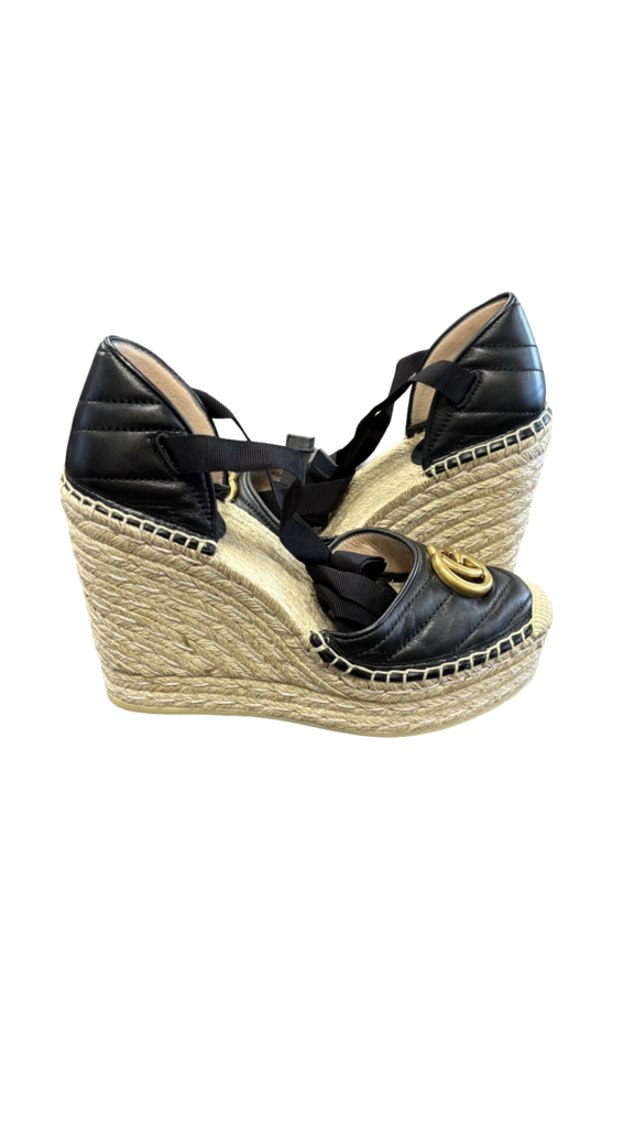 Size 37.5 Gucci Marmont Wedge Espadrilles