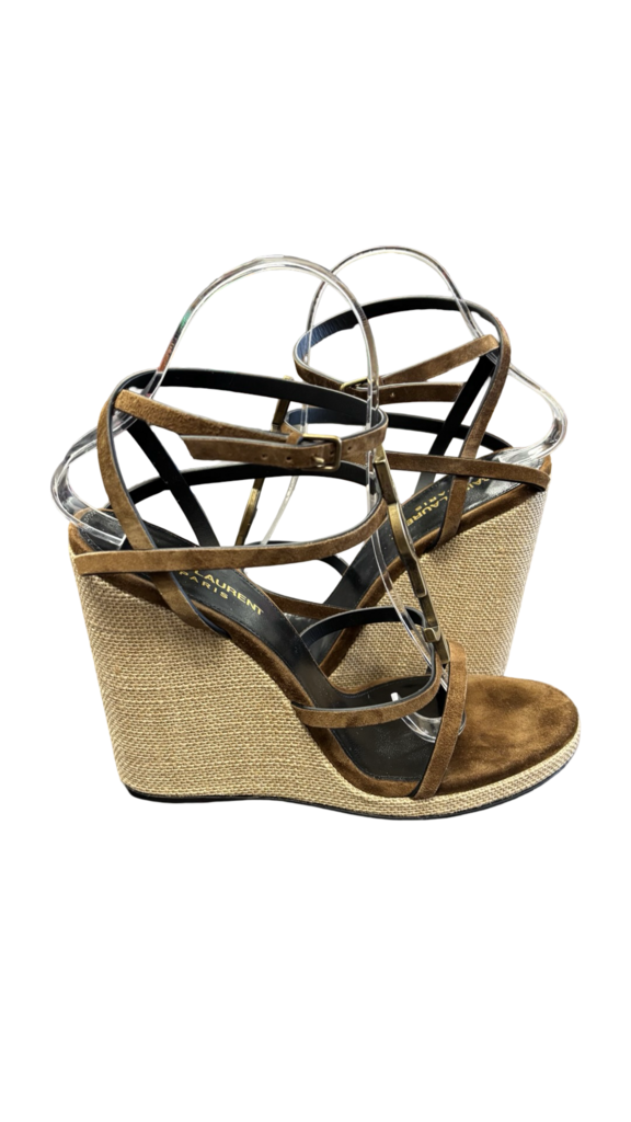 Size 38 Saint Laurent Brown Suede Wedge Heels