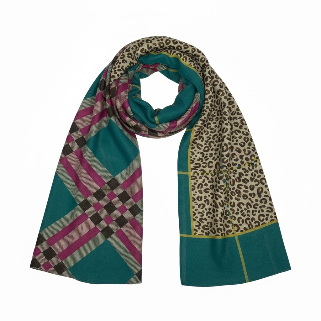 Teal and Animal Print Scarf
