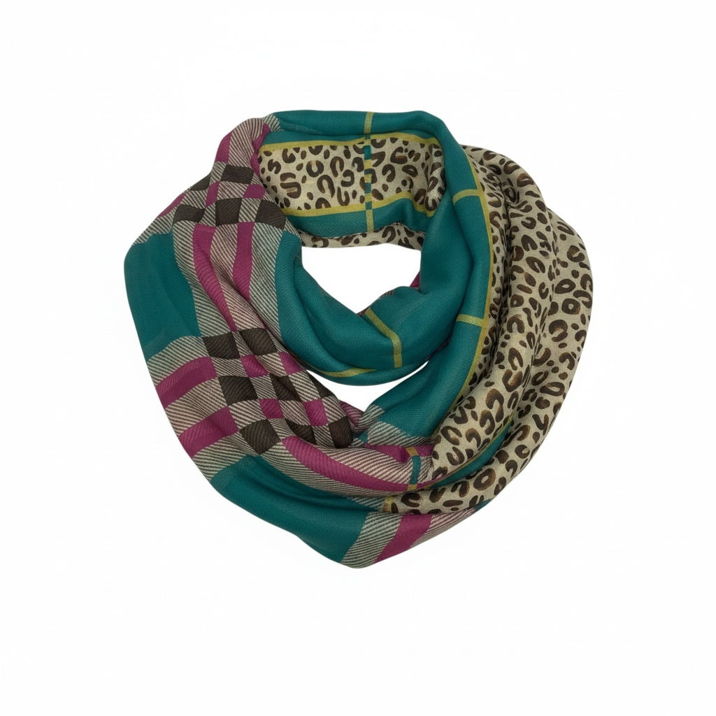 Teal and Animal Print Scarf