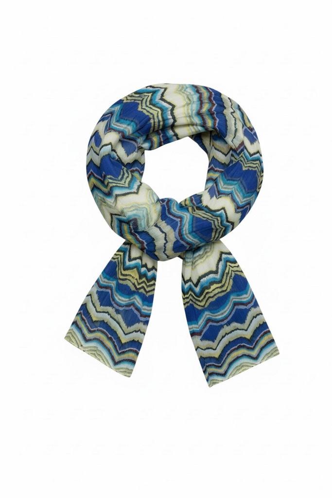 Blue and Green Chevron Print Skirt and Scarf Set