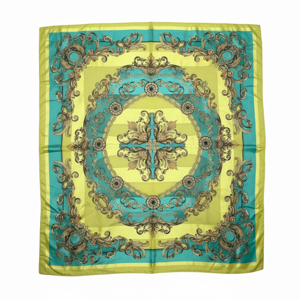 Vibrant Green and Turquoise Silk Scarf