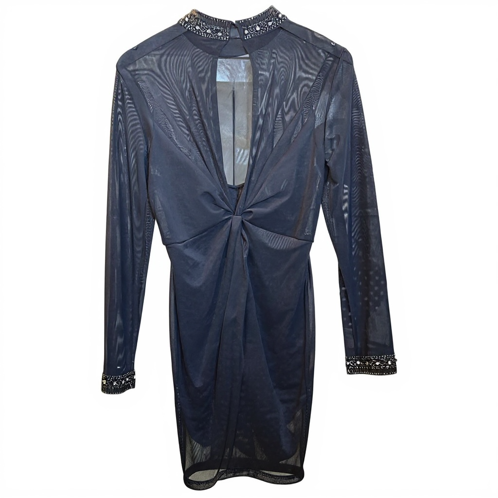 TFNC London Navy Long Sleeve Dress with Embellished Collar