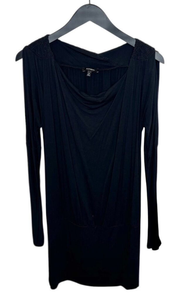 Small Express Black Draped Long Sleeve Dress