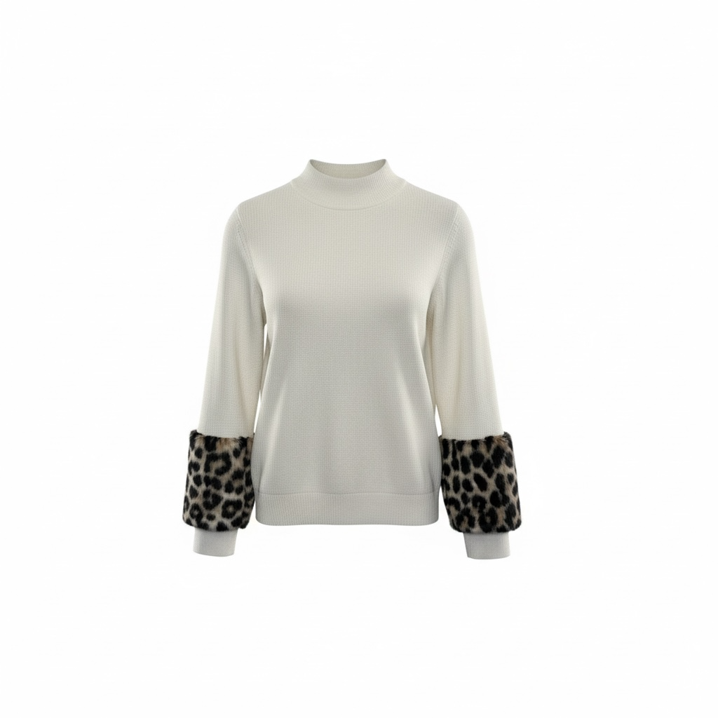 Michael Kors Women's Sweater with Leopard Print Cuffs