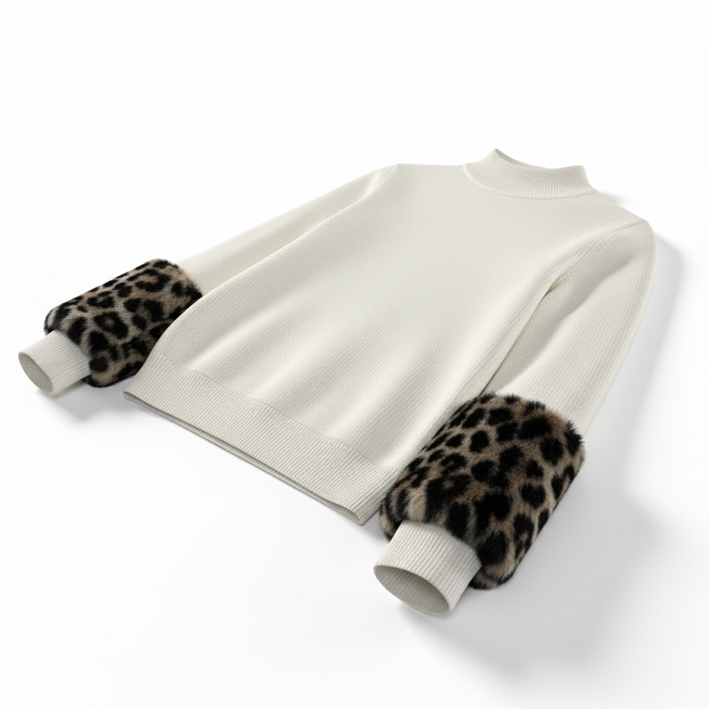 Michael Kors Women's Sweater with Leopard Print Cuffs