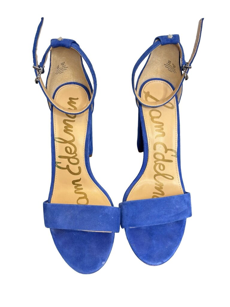 Blue Suede Ankle Strap Heels