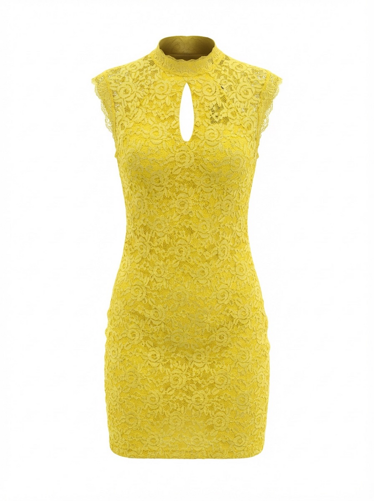 Bebe Yellow Sleeveless Lace Dress
