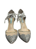 Sparkling Silver High Heels with Ankle Tie