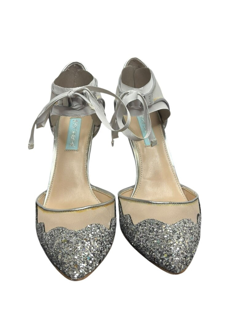 Sparkling Silver High Heels with Ankle Tie