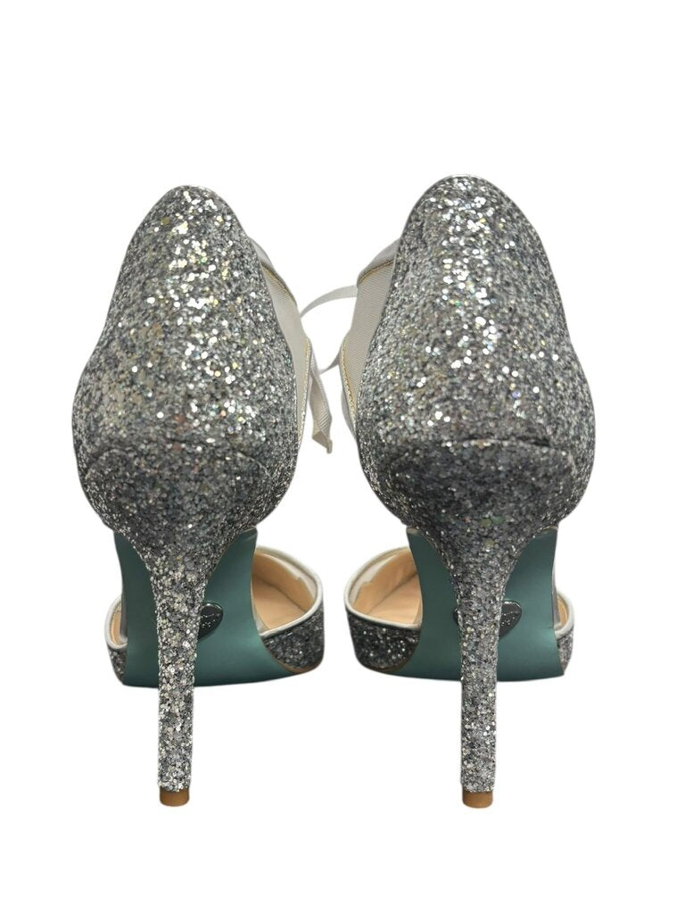 Sparkling Silver High Heels with Ankle Tie