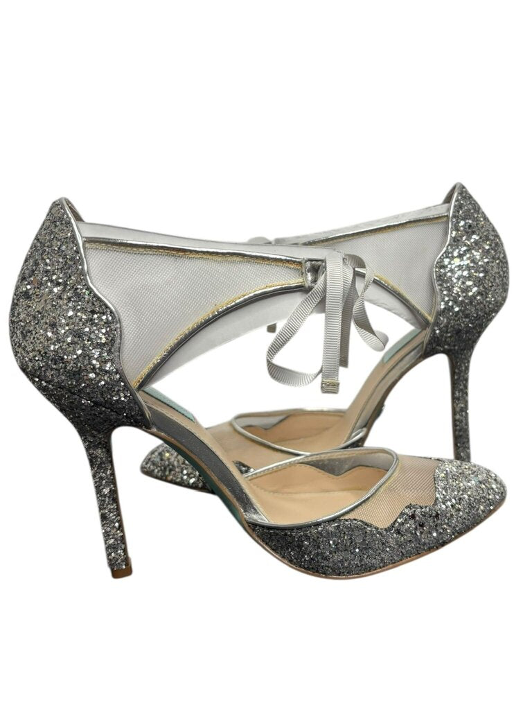 Sparkling Silver High Heels with Ankle Tie