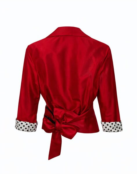 Marisa Baratelli Red Satin Wrap Top with Polka Dot Cuffs