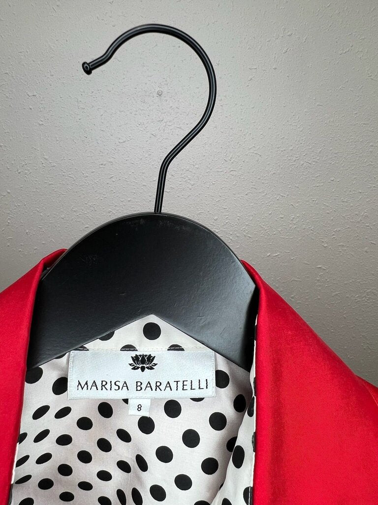 Marisa Baratelli Red Satin Wrap Top with Polka Dot Cuffs