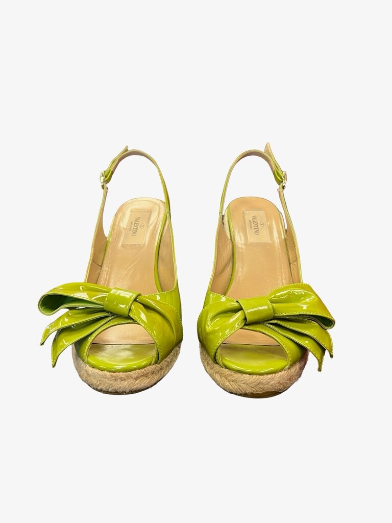 Valentino Green Patent Leather Slingback Wedge Sandals