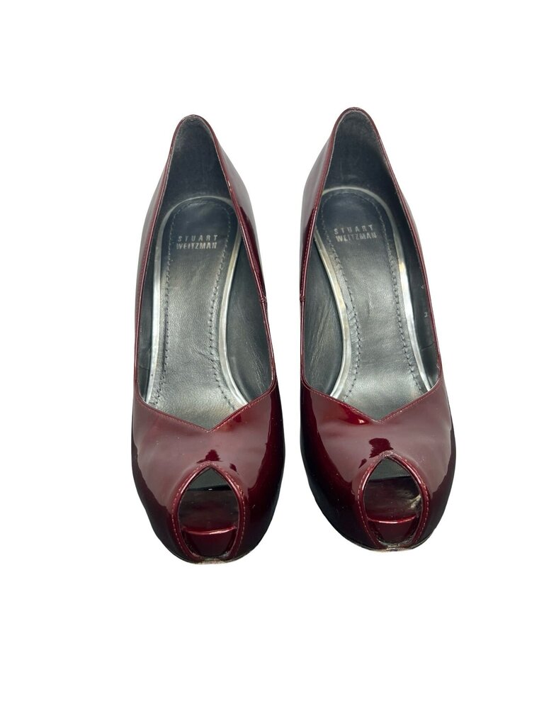 Stuart Weitzman Red Patent Leather Peep Toe Heels