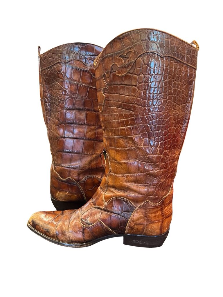 Vintage Brown Leather Cowboy Boots