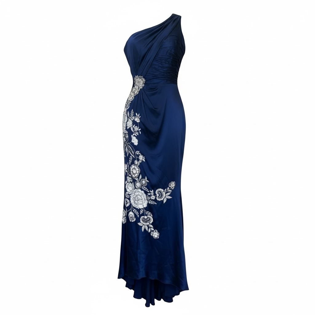 Naeem Khan One Shoulder Dress with Floral Embroidery