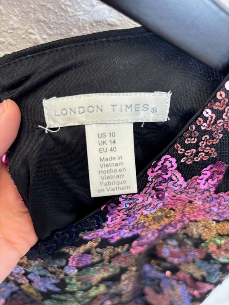 London Times Floral Sequin Tshirt Dress