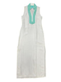Women's Sleeveless Linen Dress with Turquoise Collar