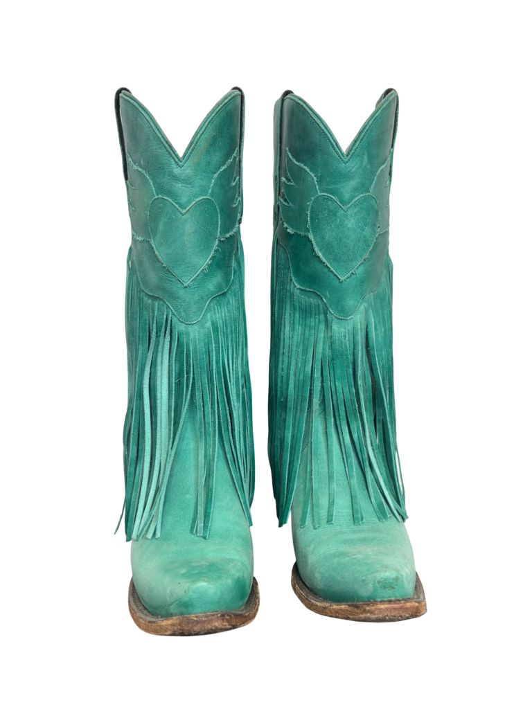 Teal Fringe Western Cowboy Boots
