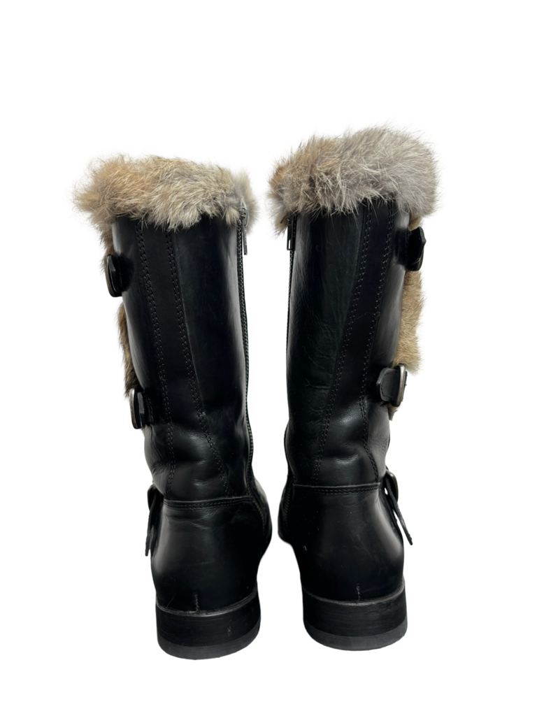 FRYE Rabbit Fur-Lined buckle zip black leather Boots
