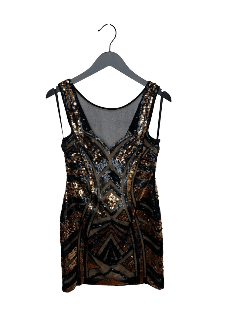 Medium Bebe Black and Gold Sequin Dress