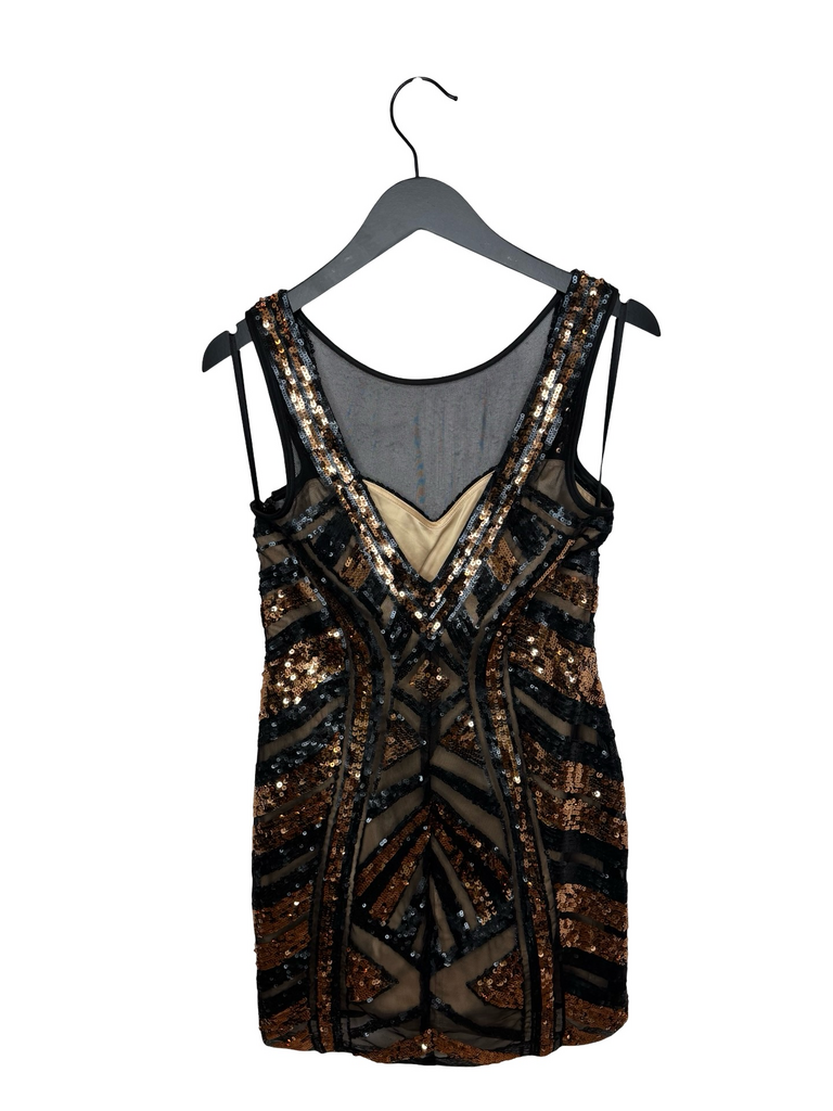 Medium Bebe Black and Gold Sequin Dress