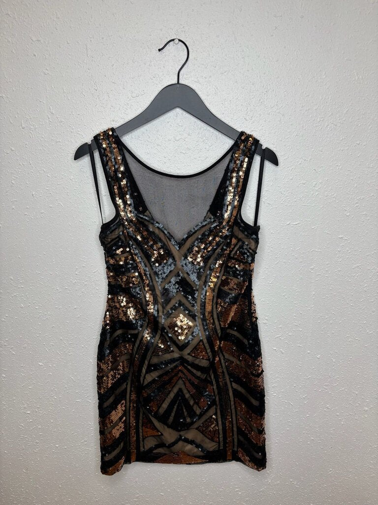 Medium Bebe Black and Gold Sequin Dress