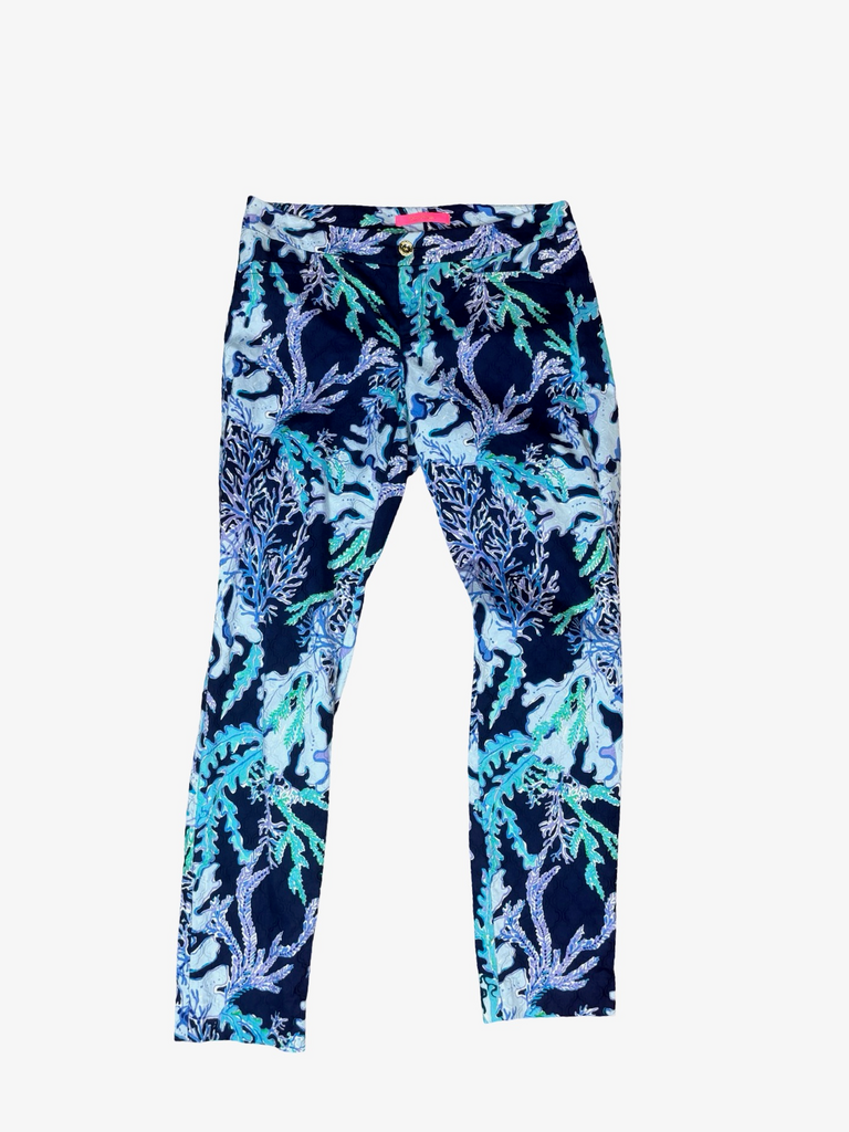 Size 6 Lilly Pulitzer Navy Coral Pattern Pants