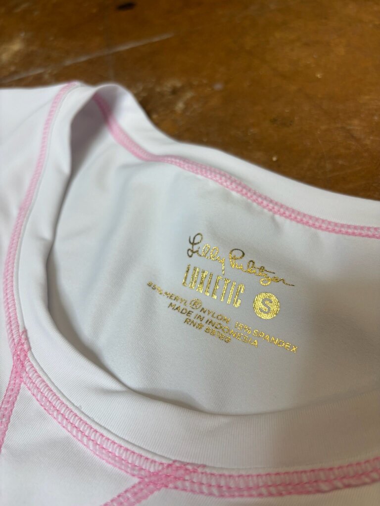 Small Lilly Pulitzer White with Pink Stitching Long Sleeve Shirt