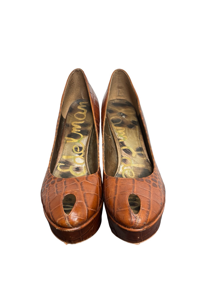 Sam Edleman Brown Crocodile Print High Heels