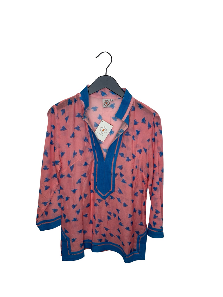 Sheridan French Pink Blue Palm Print Top