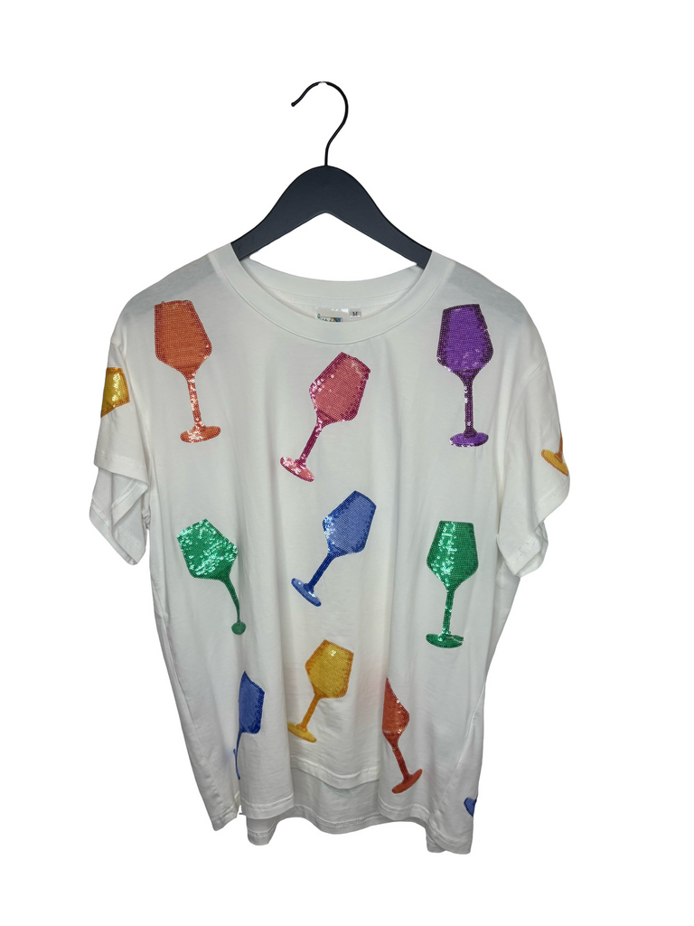 Queen of Sparkles Colorful Glitter Wine Glasses T-Shirt