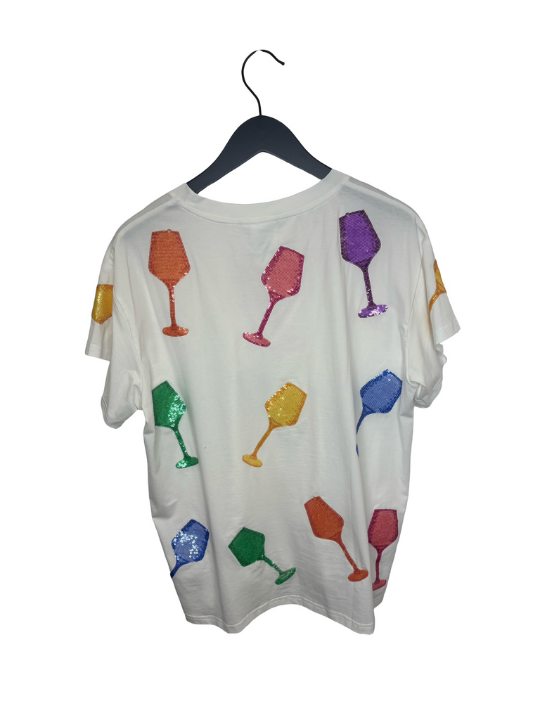 Queen of Sparkles Colorful Glitter Wine Glasses T-Shirt