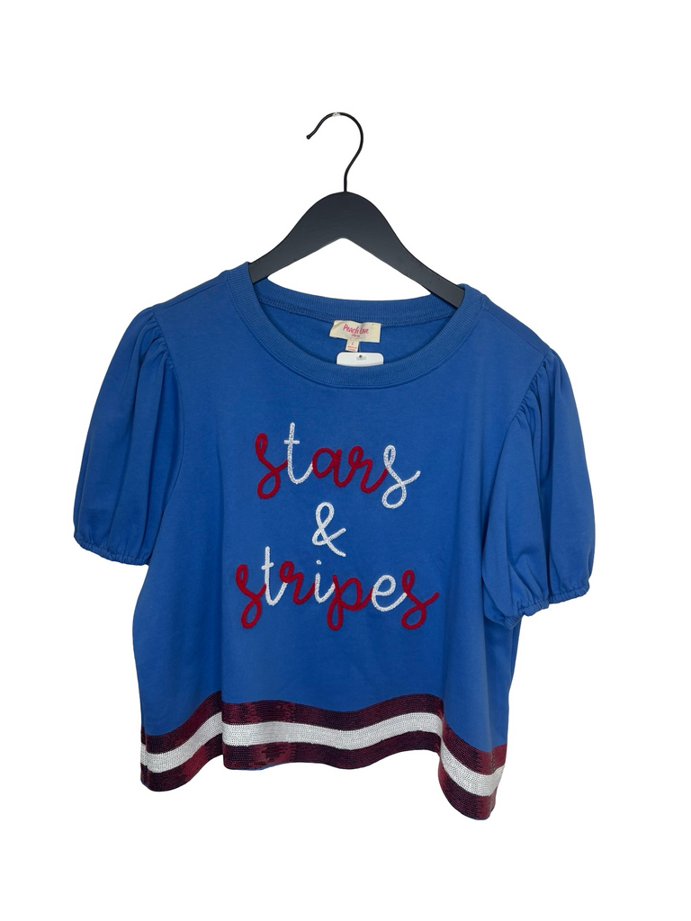 Peach Love Stars & Stripes Sequin Hem Top