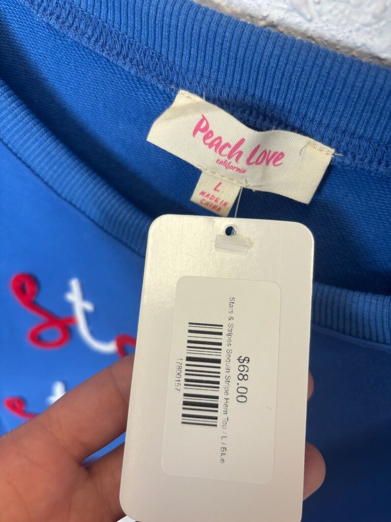 Peach Love Stars & Stripes Sequin Hem Top