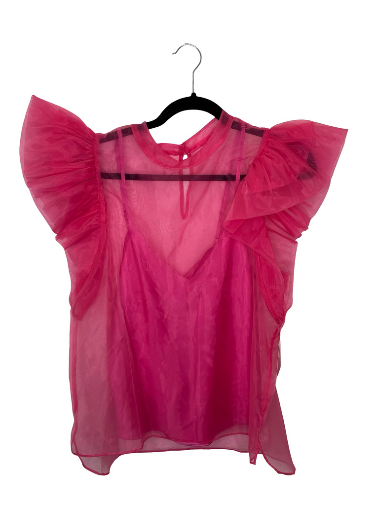 Buddy Love Pink Sheer Ruffle Top