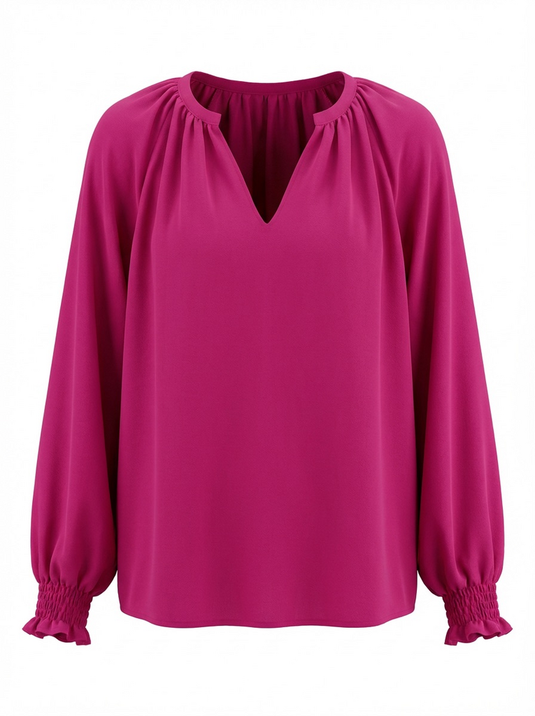 Vibrant Pink Puff Sleeve Blouse
