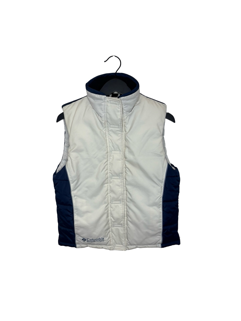 Small Columbia Women's White and Navy Puffer Vest