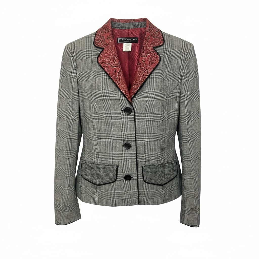 Size 4 Harris Wallace Women's Gray Plaid Blazer