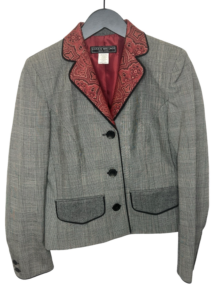 Size 4 Harris Wallace Women's Gray Plaid Blazer