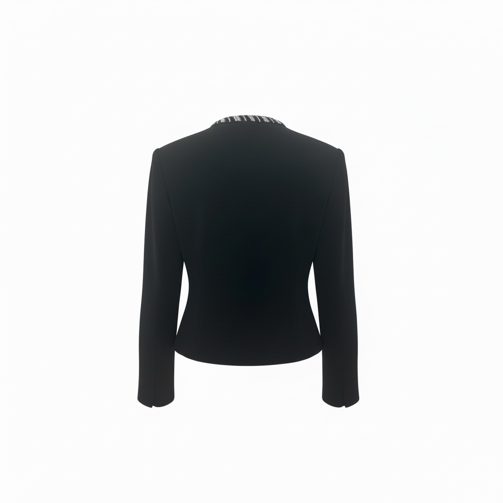 Size 4 JOVANI Women's Black Cropped Blazer with Rhinestone Detail