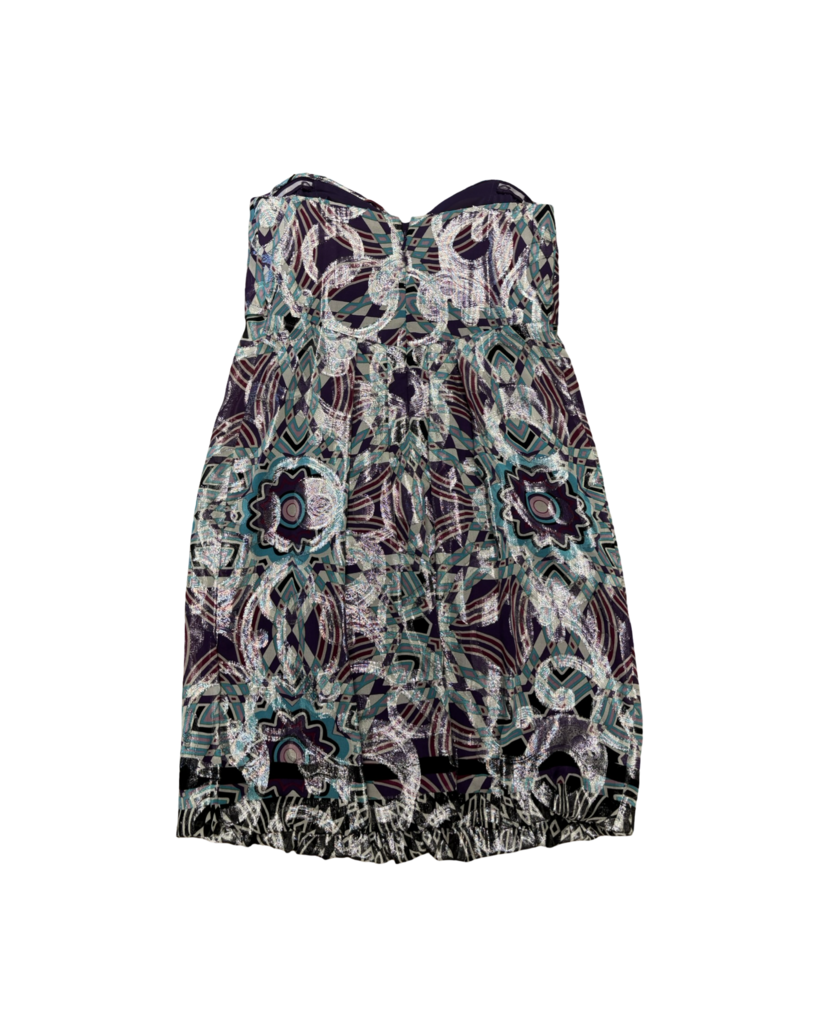 Size 8 Nicole Miller Patterned Strapless Dress