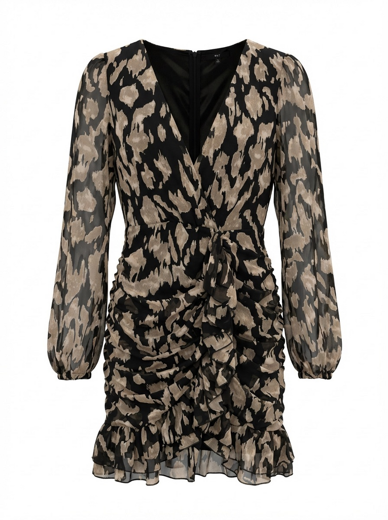 Stylish Black and Beige Animal Print Dress